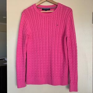 Tommy Hilfiger Pink Cable Knit Crewneck Sweater Sz.L Classic Logo Cotton
